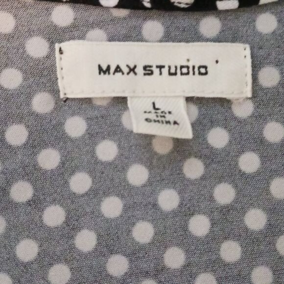 Max Studio Black & White Polka-Dot Surplice Ruched Waist Midi Dress Size L - Picture 11 of 16